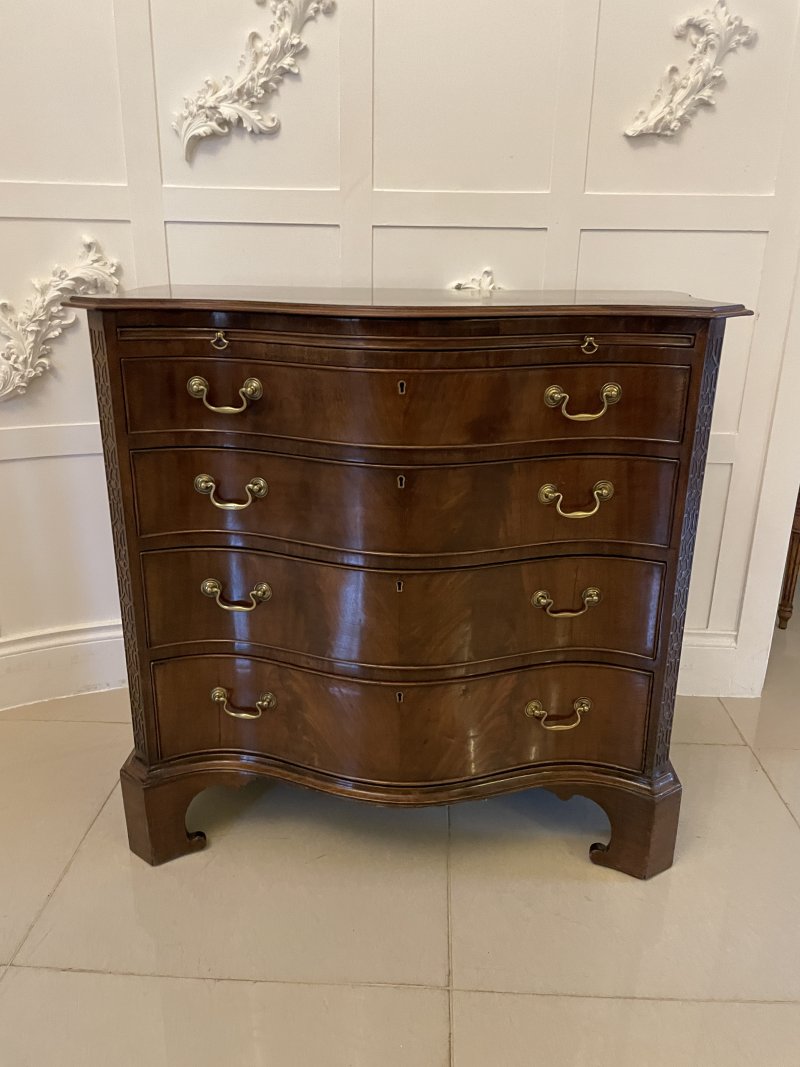 Antique Edwardian Quality Figured Mahogany Serpentine Chest of Drawers - Image 5